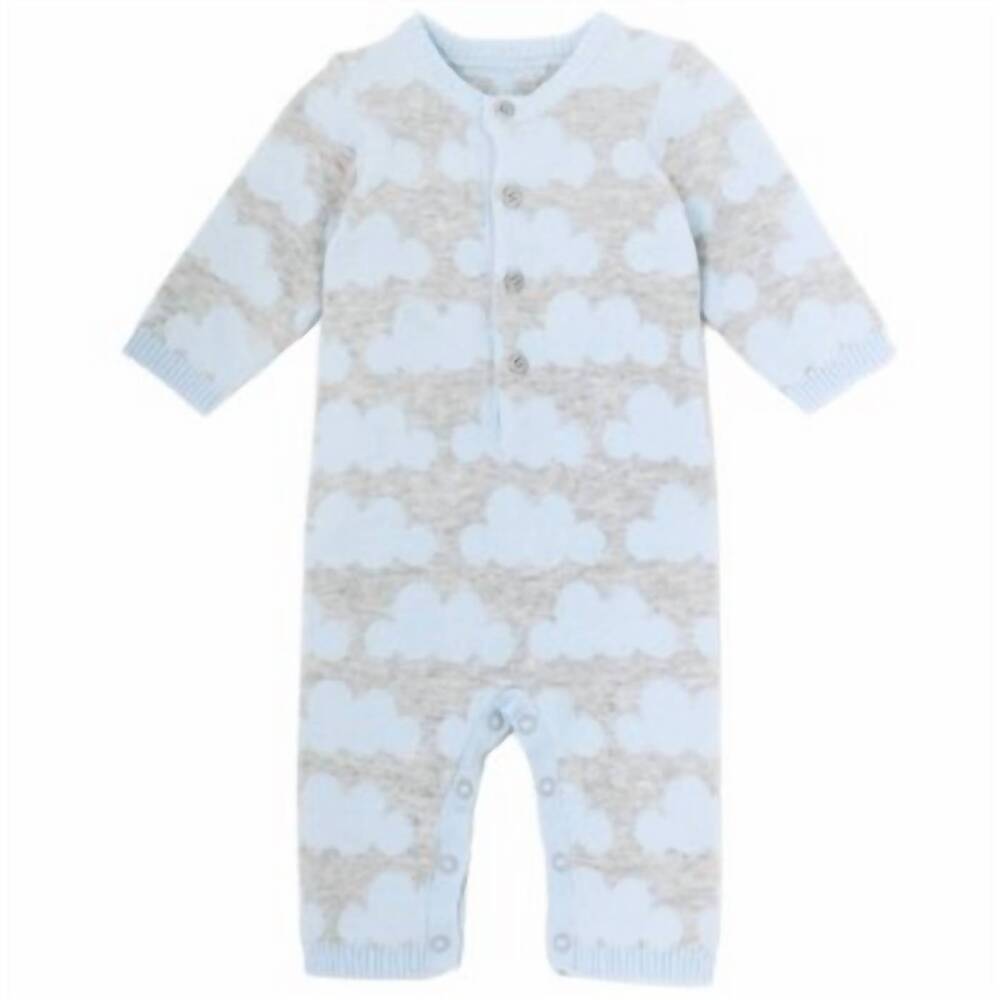 NEW LE TOP boy's bรฉbรฉ cloud nine knit romper in blue/grey